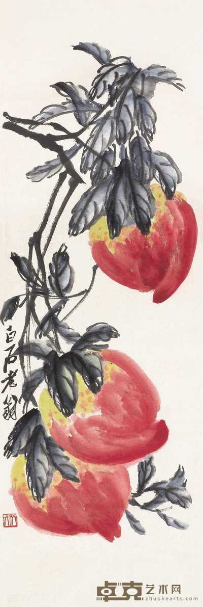 齐白石 寿桃 立轴 101×33.5cm